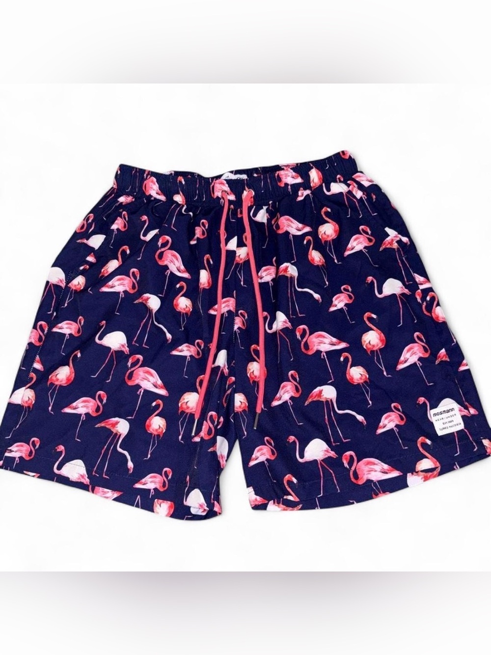 OSMAN Navy Swim Shorts with Pink Flamingo Print